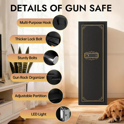 KAER 8-12 Fingerprint Long Gun Safe for Rifles & Pistols | Password Lock | Adjustable Shelves | Perfect for Apartments, Homes, Offices | Secure Storage and Quick Access Gun Cabinet