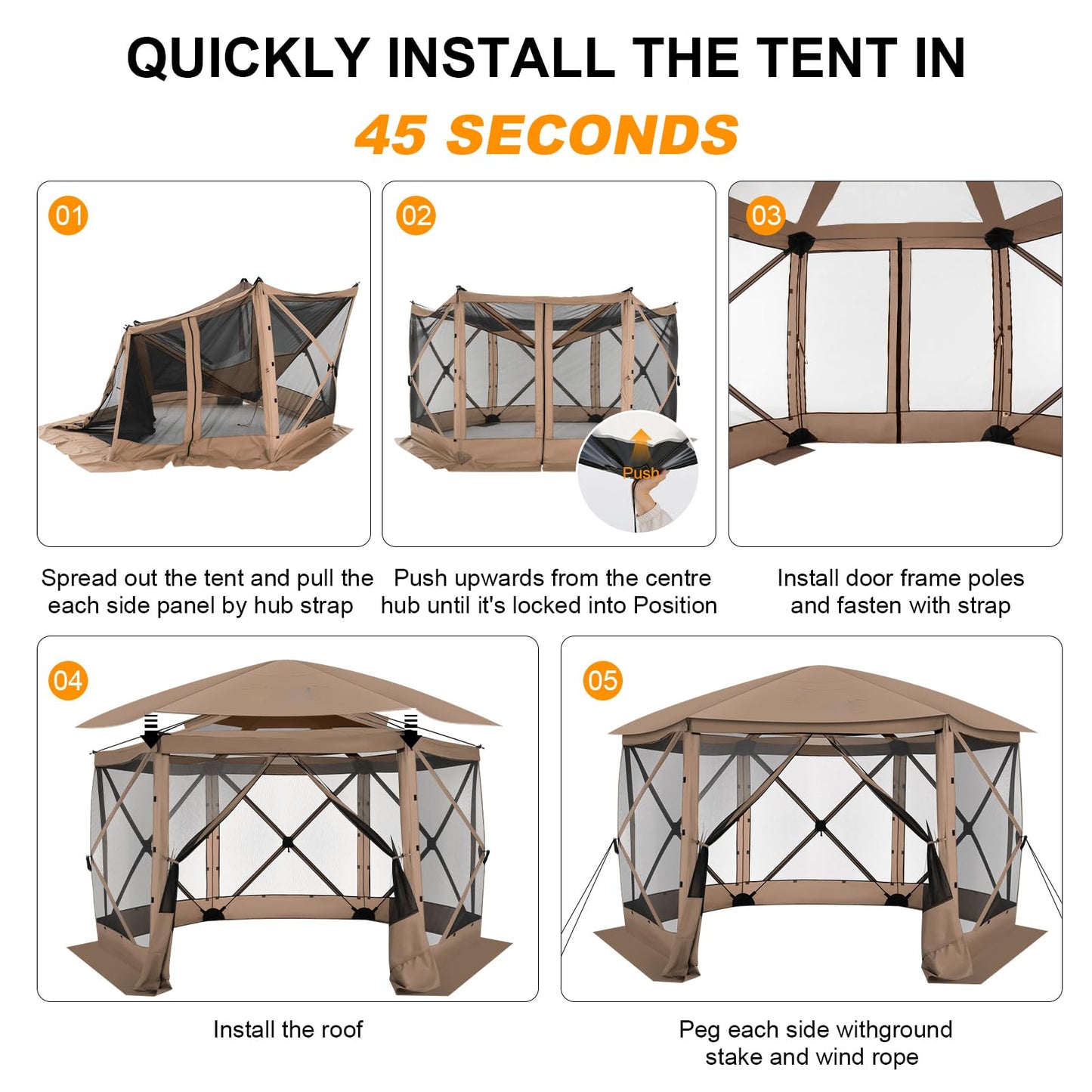 COBIZI 12x12 FT Pop Up Canopy Stargazing Tent, Gazebos On Clearance with Removable Roof, Screened in Gazebo, Screen Tents Portable carpas para Patio for Outdoor Camping,Backyard, Garden, Khaki(Pro)