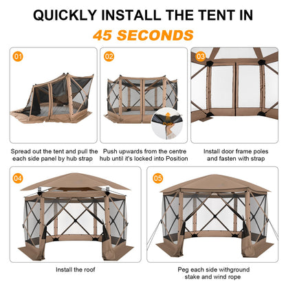 COBIZI 12x12 FT Pop Up Canopy Stargazing Tent, Gazebos On Clearance with Removable Roof, Screened in Gazebo, Screen Tents Portable carpas para Patio for Outdoor Camping,Backyard, Garden, Khaki(Pro)