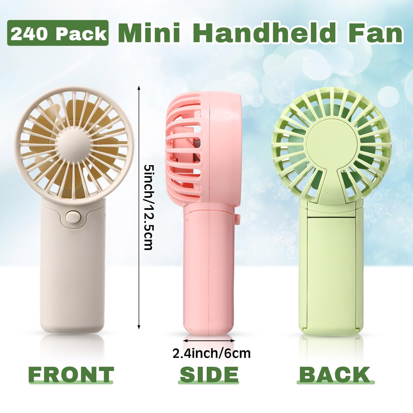 Rossesay 240 Pcs Mini Portable Fan Handheld Battery Operated Portable Small Personal Fans for Summer Travel Beach Indoor Outdoor Cooling Gift(Pink, White, Green, Blue)
