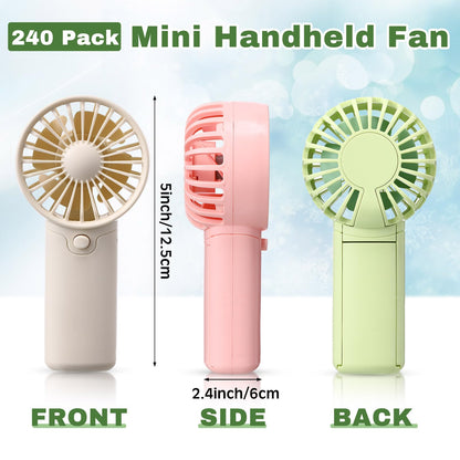 Rossesay 240 Pcs Mini Portable Fan Handheld Battery Operated Portable Small Personal Fans for Summer Travel Beach Indoor Outdoor Cooling Gift(Pink, White, Green, Blue)