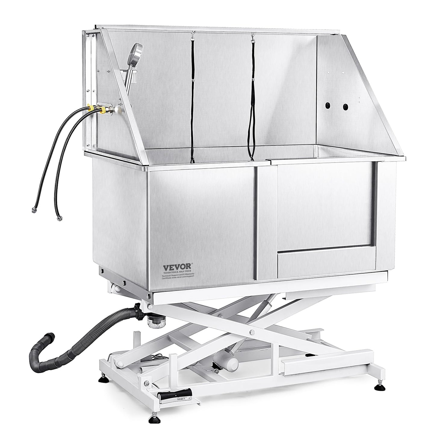 VEVOR 50" Pet Dog Bathing Station Electric Height Adjustment, Professional Stainless Steel Dog Grooming Tub w/Soap Box, Faucet,Rich Accessory,Bathtub for Multiple Pets, Washing Sink for Home(Right)