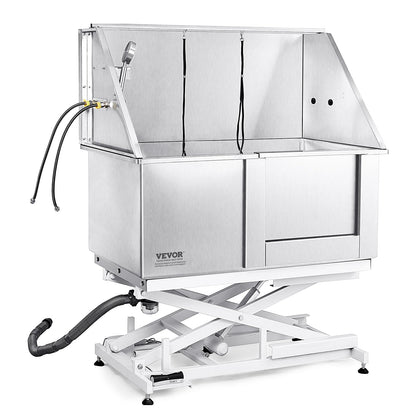 VEVOR 50" Pet Dog Bathing Station Electric Height Adjustment, Professional Stainless Steel Dog Grooming Tub w/Soap Box, Faucet,Rich Accessory,Bathtub for Multiple Pets, Washing Sink for Home(Right)
