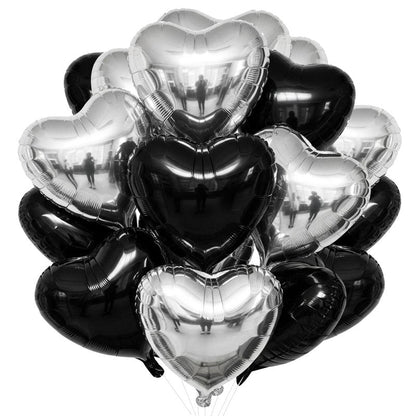 TONIFUL 30Pcs 18 Inch Black Silver Balloons Black Silver Heart Shape Foil Mylar Banners Decoration for Birthday Valentine's Day Wedding Bridal Shower Anniversary Engagement Party Supplies