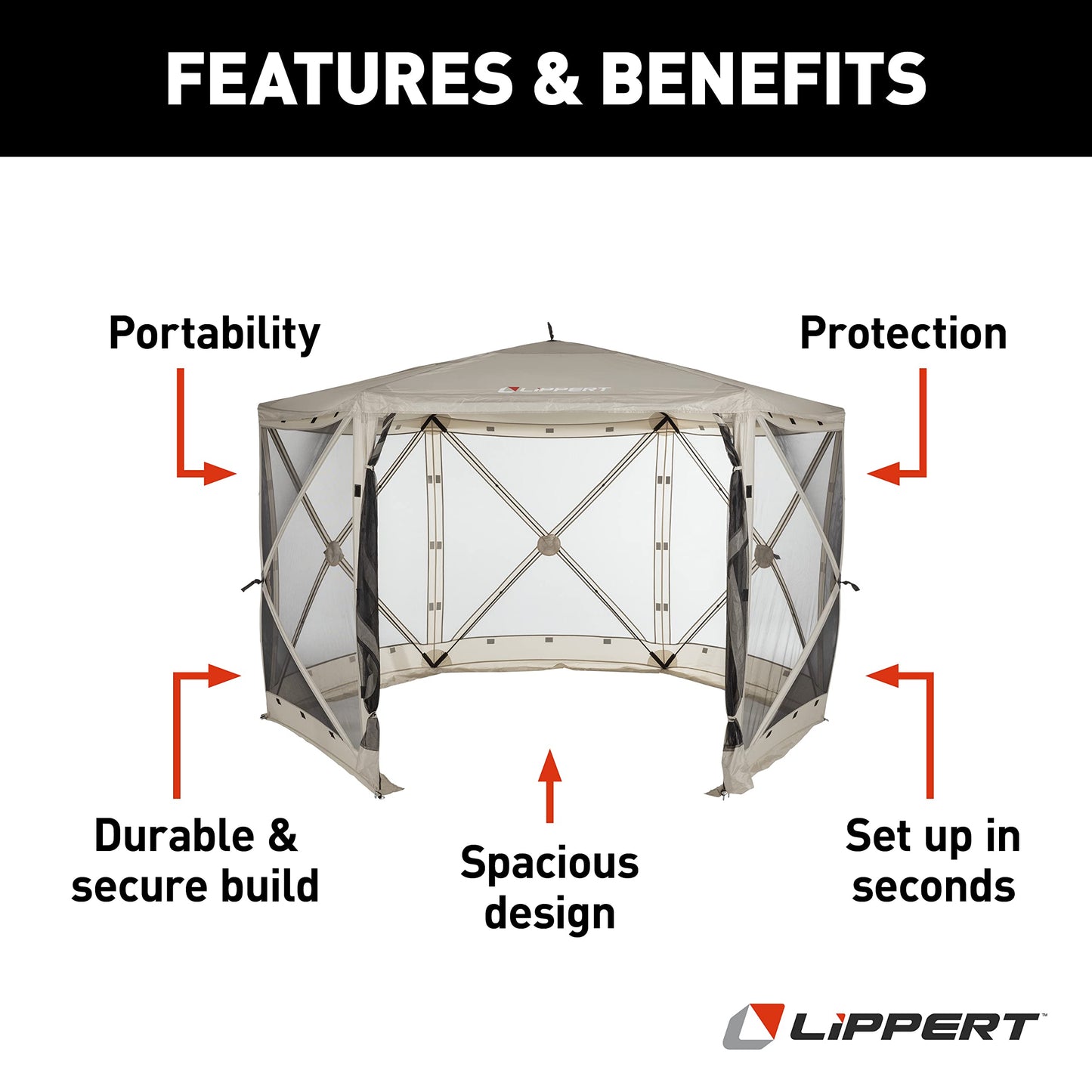 Lippert Picnic Popup Gazebo Tent for Camping, Patios and Easy Outdoor Shelter - 12' x 12', Brown