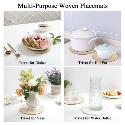 SHACOS 8 Inches Trivets for Hot Dishes, Pot Holders for Hot Pots and Pans, Handmade Cotton Woven Trivets Set, Heat-Resistant Hot Pads Plate Mats for Kitchen Countertops, Table Decor (Khaki, 4pcs)
