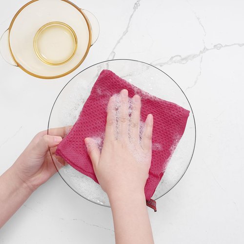 Homaxy 100% Cotton Waffle Weave Kitchen Dish Cloths, Ultra Soft Absorbent Quick Drying Dish Towels, 12 x 12 Inches, 12-Pack, Hot Pink