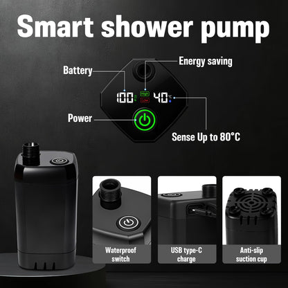 Motivekit™ Portable Camping Shower Tent Kit with LED Lights | 6.6 Gallons Foldable Bucket, 6000mAh Shower Pump, 6' 7" Shower Head, 1500W Immersion Heater, Summer Beach Outdoor Shower for Hiking Beach