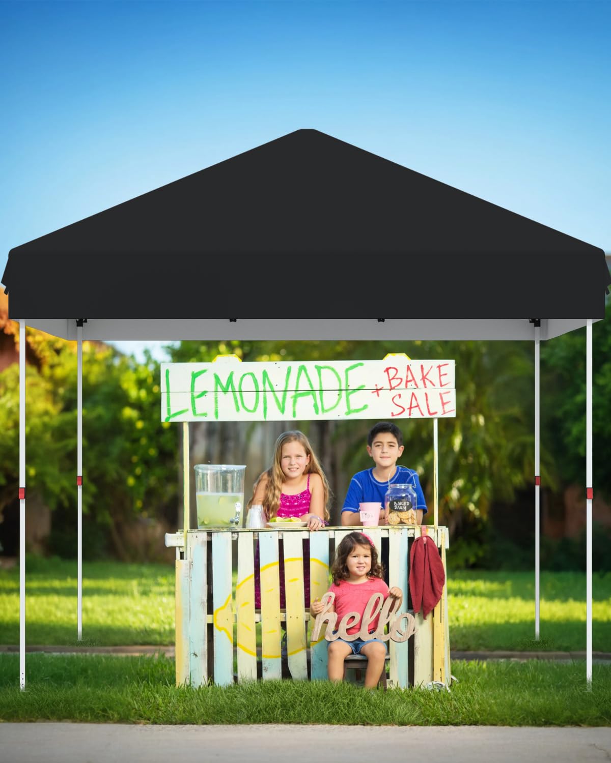 GarveeLife 10x10 Pop Up Canopy with One Button Push Setup - Heavy Duty Outdoor Canopy Tent with Portable Roller Bag - 3 Adjustable Height, 4 Weight Bags, 8 Stakes & 4 Guy Ropes Included, Black