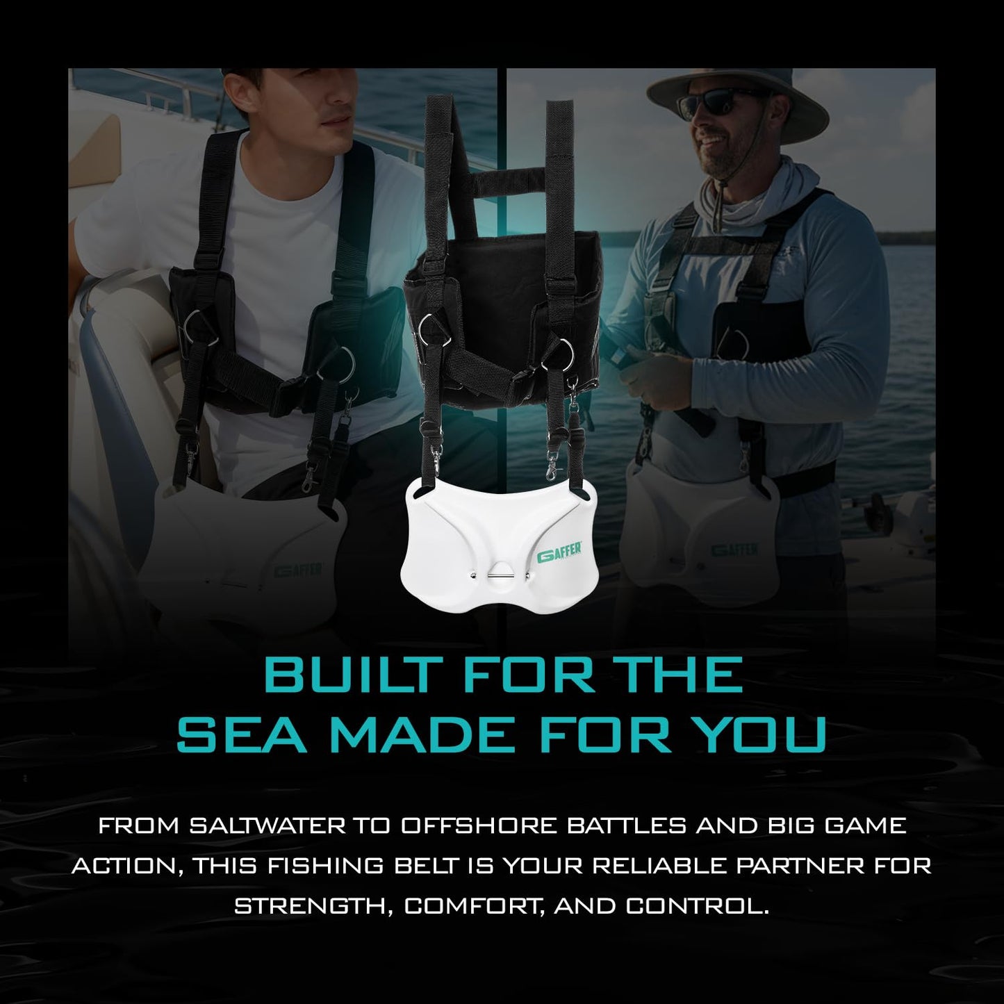 GAFFER SPORTFISHING Adjustable Fishing Belt & Shoulder Harness - Safety Buckle with Foam-Padded Straps Fish Rod Holder
