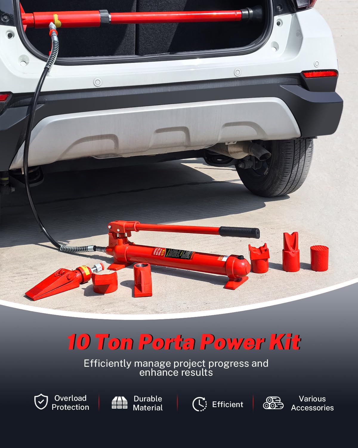 10 Ton Porta Power Hydraulic Jack Kit - 20,000 LBS Capacity Heavy Duty Hydraulic Ram Set with 17-Piece Accessories & Carrying Case, for Auto Truck Tractor Equipment Repair, Max Lift 5.1 Inch