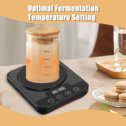 Sourdough Starter Warmer Mat, 12H Timer Warming Heating Pad, Precise 1°F Thermostat Control (70-100°F), Smart Memory Warming On/Off, Fits Jars Up to 40oz, Perfect for Home Baking (Black)