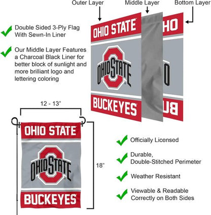 College Flags & Banners Co. Ohio State Buckeyes Garden Flag - Vibrant Design for Outdoor Decor
