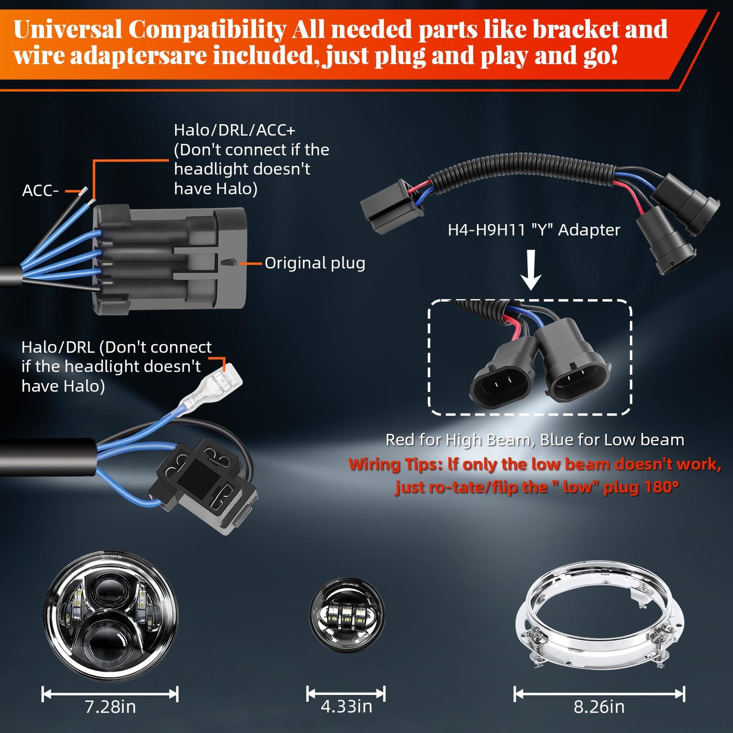 7 Inch LED Motorcycle Headlight Kit Compatible with Harley Davidson Road King Street Glide Electra Glide Ultra Classic Heritage Softail Fat Boy, 4.5 Inch Fog Passing Lights, IP67 Waterproof 6000K