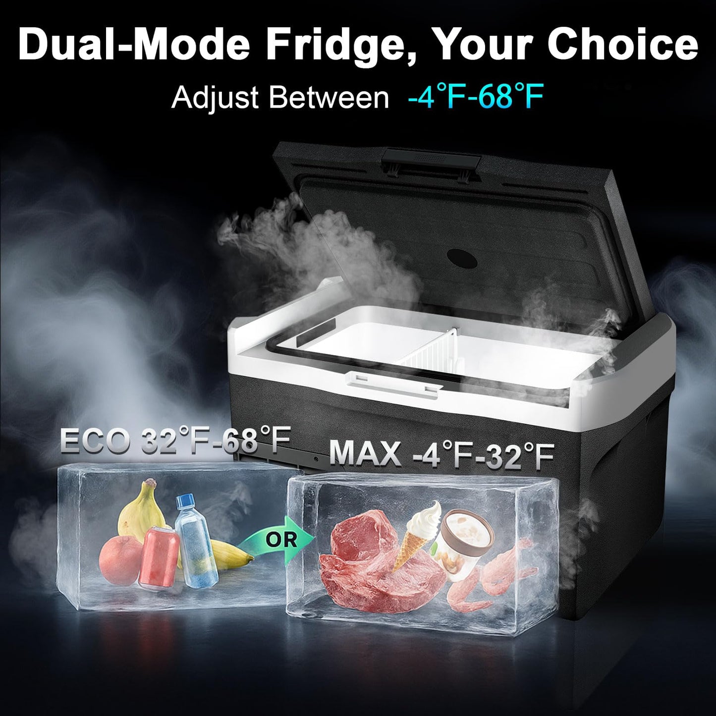 Eeivess 12 Volt Refrigerator, 23QT(20L) Portable Freezer Compressor Cooler, 12/24V DC & 110-240V AC, -4℉~68℉ Dual Mode, Car Fridg for Camping, Travel, Truck, RV, Boat