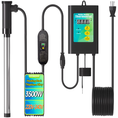 3500W 240V Titanium Fully Submersible Immersion Corrosion-Proof Water Heater, with Leakage Protection & Digital Thermostat, for Seawater Swimming Pool, Large Outdoor SPA, Commercial Large Pool
