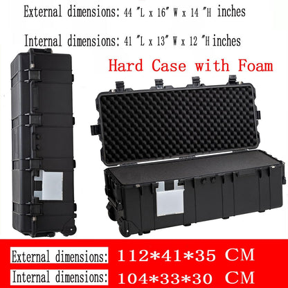 PISKGODSF 44"L x 16"W x 14"H Large Hard Case with Foam, Portable Rolling Hard Case with Wheels, Waterproof Shockproof Dustproof, Suitable for Cameras, Lenses, Camcorder, Instrument, Telescopes (Black)