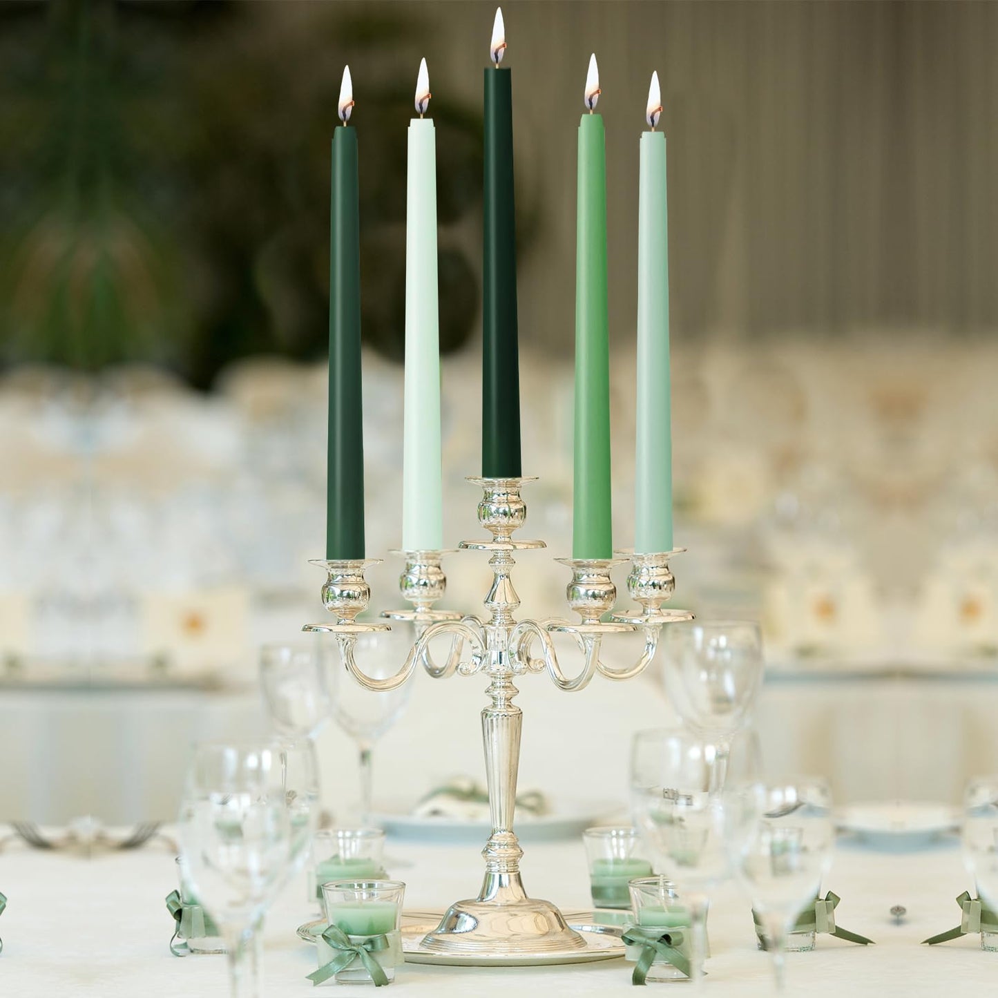 Unscented 12'' Taper Candles Set of 6 Gradual Green Tall Candlesticks for Spring Home Decor Dinner Wedding Party Holidays Christmas