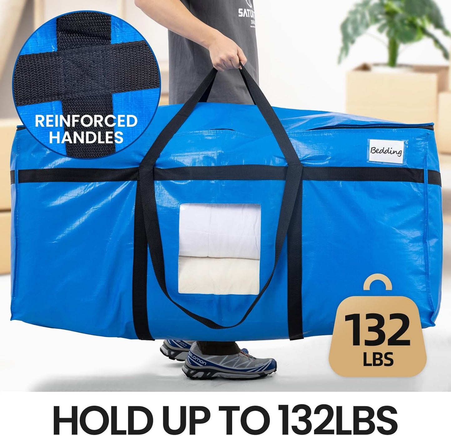 TAILI Extra Large 69 Gallon Storage Bags - Heavy Duty Blue Moving Totes with Visible Window | 2 Pack