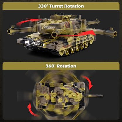 1/24 RC Tank -2.4Ghz Remote Control Army Tank with 360°Rotating Turret Auto Demo Sound &amp Smoke &amp Light Military Vehicles Model Gift for Boys 6-8