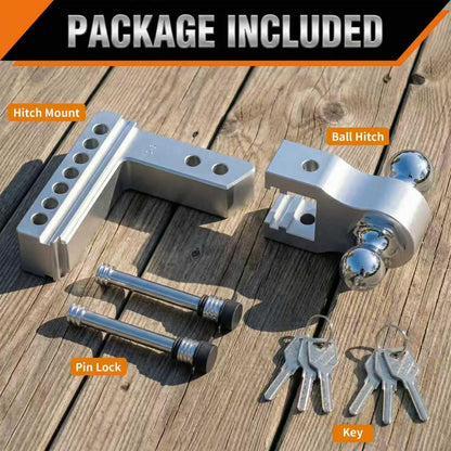 LWCH Adjustable Trailer Hitch, Fit 2 Inch Receiver, 12,500 LBS GTW, Heavy Duty Aluminium Drop Hitch with 2" & 2-5/16" Chrome Plated Steel Ball Mounts for Trucks, 6 Inch Drop/Rise, 2 Anti-Theft Pins