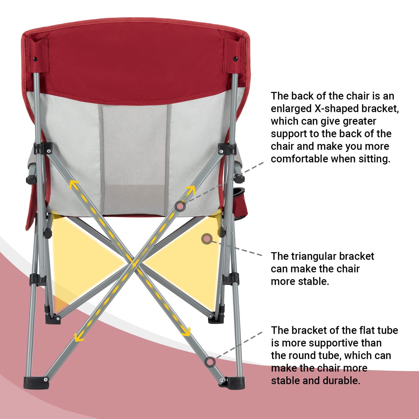 KingCamp 2 Pack Camping Chair for Adults with Arm Rest and Cup Holder Portable Camping Chair Support 300LBS Heavy Duty Folding Camp Chair for Lawn Outdoor Sports Travel (Red&Gray)
