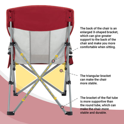 KingCamp 2 Pack Camping Chair for Adults with Arm Rest and Cup Holder Portable Camping Chair Support 300LBS Heavy Duty Folding Camp Chair for Lawn Outdoor Sports Travel (Red&Gray)