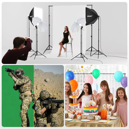 EMART 8.5 x 10 ft Backdrop Support System, Professional Photography Lighting Kit with 5500K 50W LED, 6 * 9ft Backdrop *3, Reflector,Umbrellas&Softbox Lighting Kit for Studio, Portrait, Video Shooting