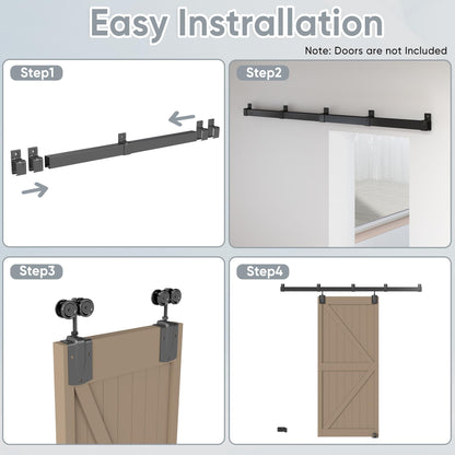JUBEST 12FT Box Rail Exterior Barn Door Hardware Kit, Heavy-Duty Black Sliding Barn Door Track System, Wall Mount Door Hardware Kits (Door Not Included)