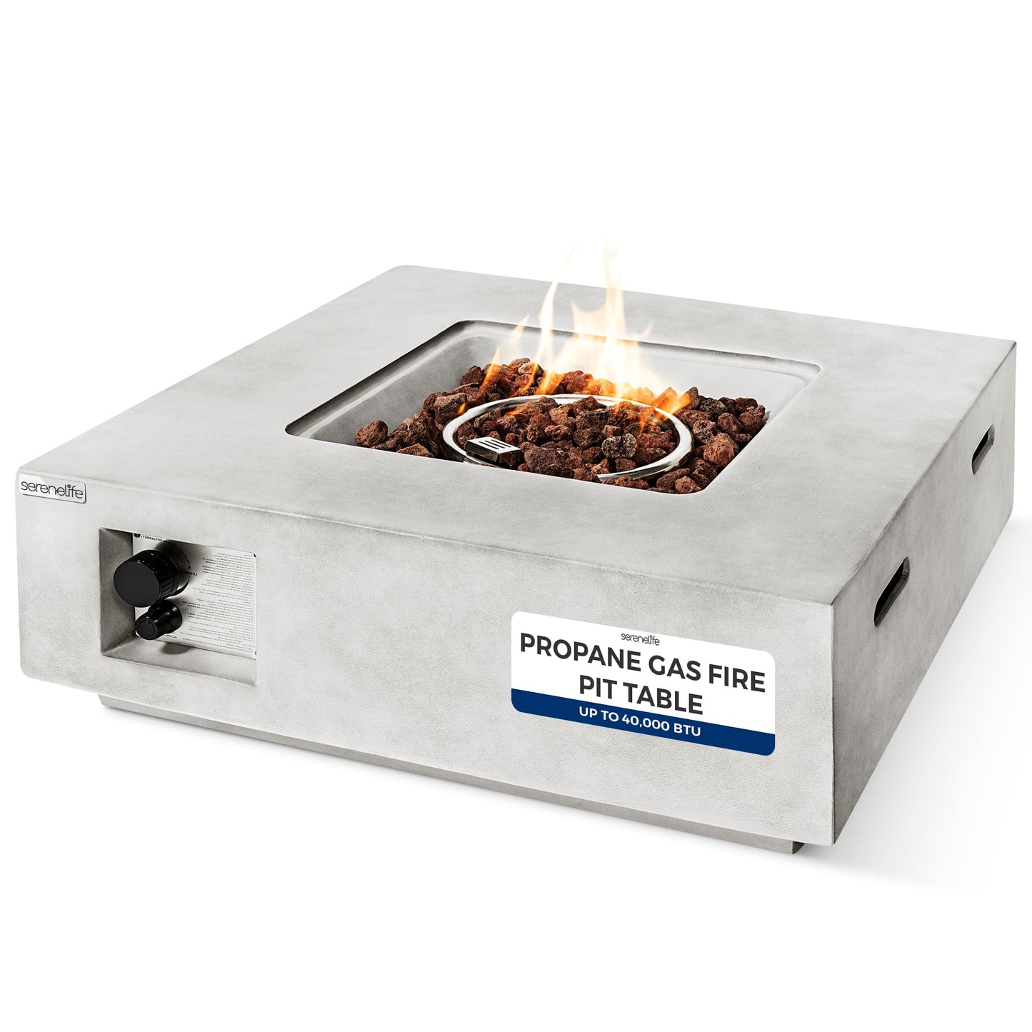 SereneLife Propane Fire Pit Table, 40,000 BTU Outdoor Square Gas Fire Pit with Cover, Weather-Resistant Metal, Adjustable Flame, Lava Rock Set, Ideal for Patio, Backyard & Terrace (30” x 30” x 11”)