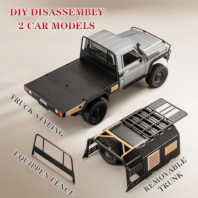 MN82S RC Rock Crawler 2.4Ghz Toyota Remote Control Truck 4WD 2 Speeds Switch RC Crawler Off-Road Pick-up with 2 Upgraded 1200mah Battery 1/12 Scale Trucks (with Gift)