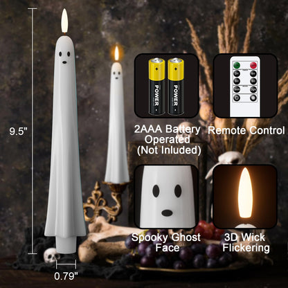 Wondise Halloween Flameless Taper Candles with Remote & Timer, Spooky Ghost Battery Operated Real Wax 3D Wick Flickering Halloween Candles for Halloween Decorations Indoor Gift