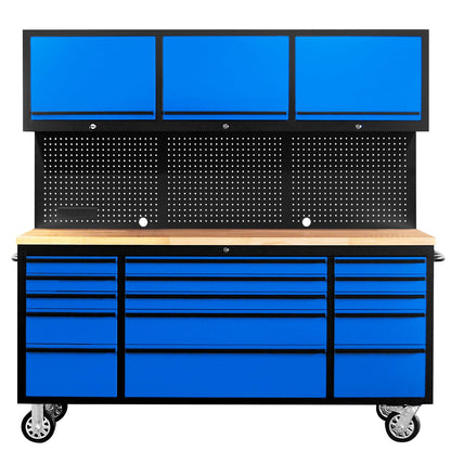 CHETTO C 72 inch Tool Chest Tool Box Mobile 15 Drawer Storage 3 Upper Cabinet Power Outlet SS-Pegboard with Wheels Lock Key Locking System Drawer Liners for Garage Warehouse Repair Shop