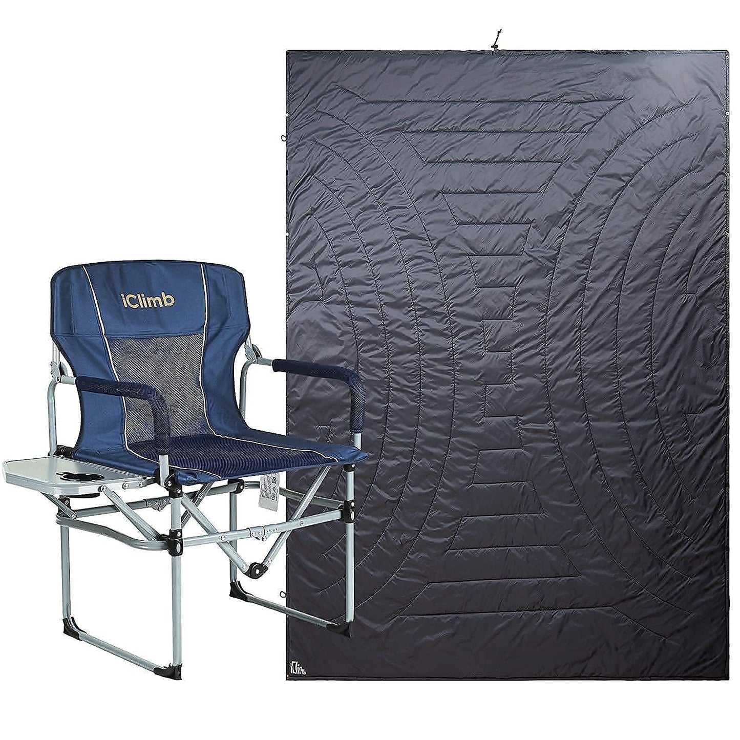 iClimb 1 Heavy Duty Compact Folding Chair and 1 3M Thinsulate Insulation Warm Blanket Bundle for Adults Camping