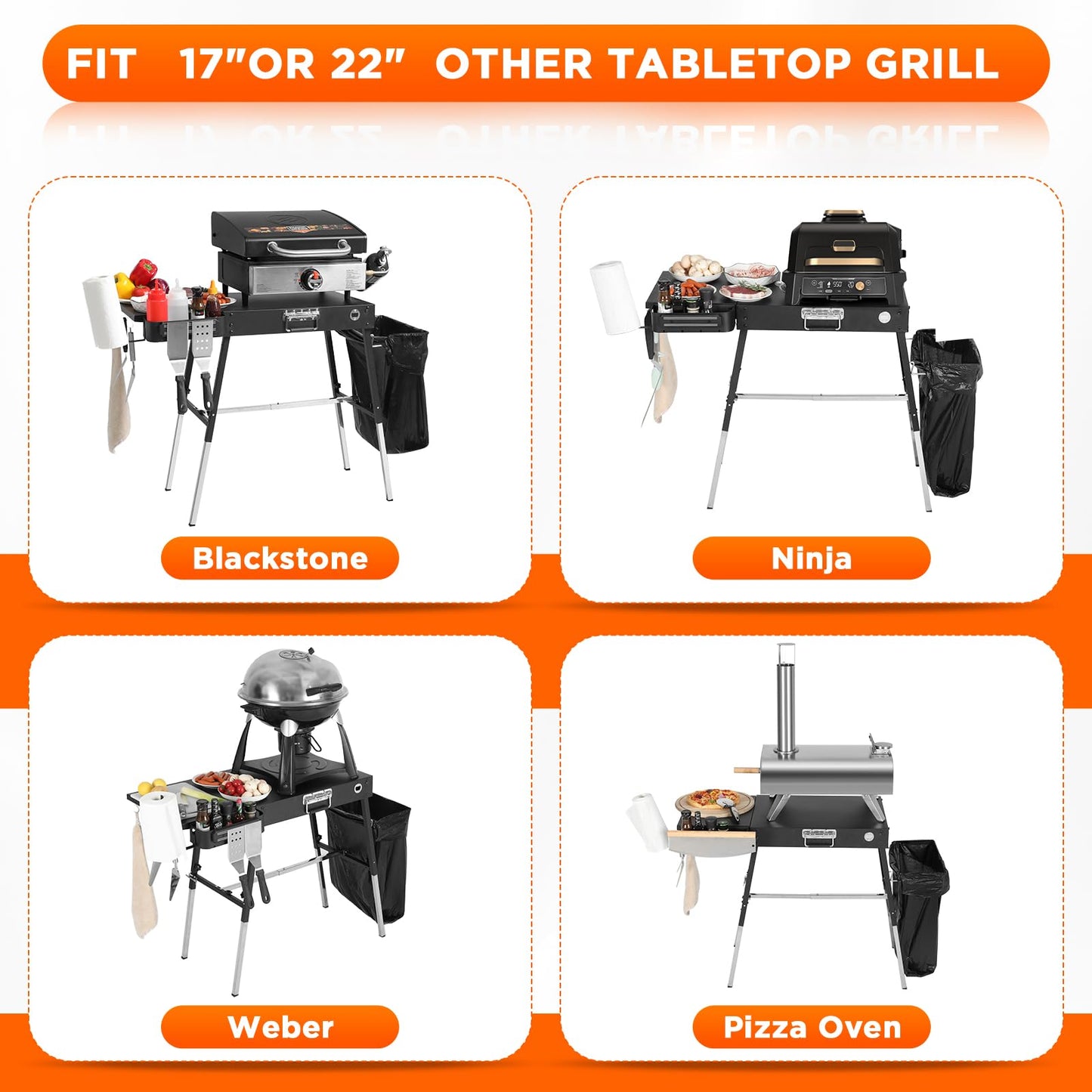 Outdoor Folding Grill Table, Adjustable Blackstone Griddle Stand, Fit 17” 22” Blackstone & Ninja Grills, Portable Camping Table for Outdoor BBQ & Tailgating