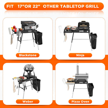 Outdoor Folding Grill Table, Adjustable Blackstone Griddle Stand, Fit 17” 22” Blackstone & Ninja Grills, Portable Camping Table for Outdoor BBQ & Tailgating