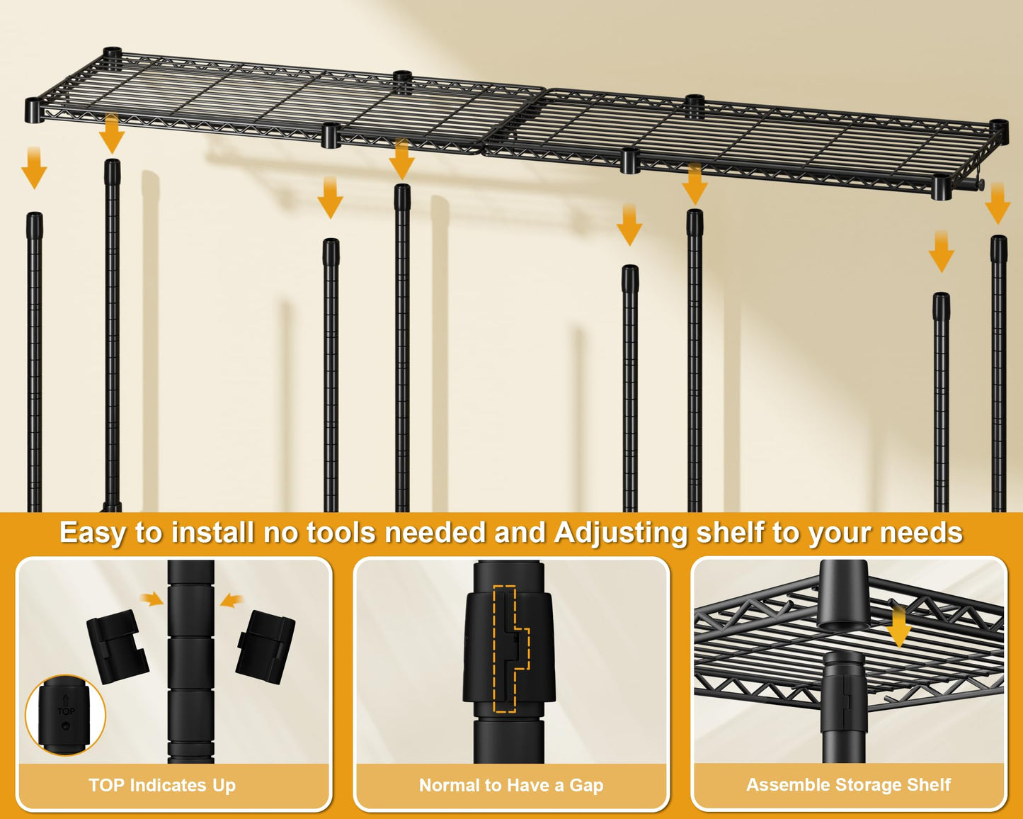 ULIFHOME E14 Pro Heavy Duty Clothes Rack，Freestanding Clothing Racks for Hanging Clothes，Adjustable Closet Organizers and Storage，Metal Garment Rack with Shelves 69"W x16"D x77"H，Max Load 960LBS，Black