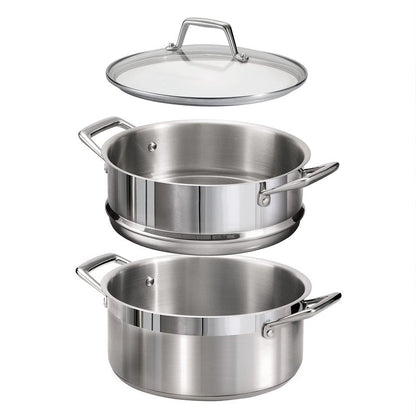 Tramontina Gourmet 5-Quart Steamer Set, Tri-Ply Base Stainless Steel Dutch Oven with Steamer Insert and Glass Lid, Induction-Ready