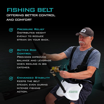 GAFFER SPORTFISHING Adjustable Fishing Belt & Shoulder Harness - Safety Buckle with Foam-Padded Straps Fish Rod Holder