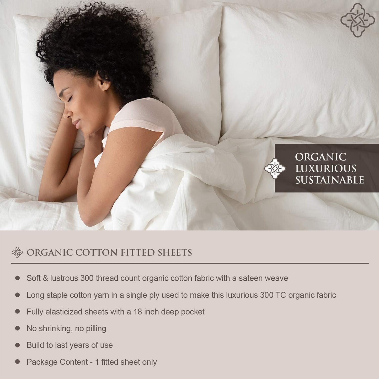 BIOWEAVES 100% Organic Cotton 1 King Size Fitted Sheet Only | 300 Thread Count Sateen Weave GOTS Certified with Deep Pocket - White