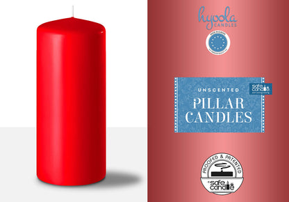 Hyoola Red Pillar Candles 2x6 Inch - 4 Pack Unscented Pillar Candles - European Made