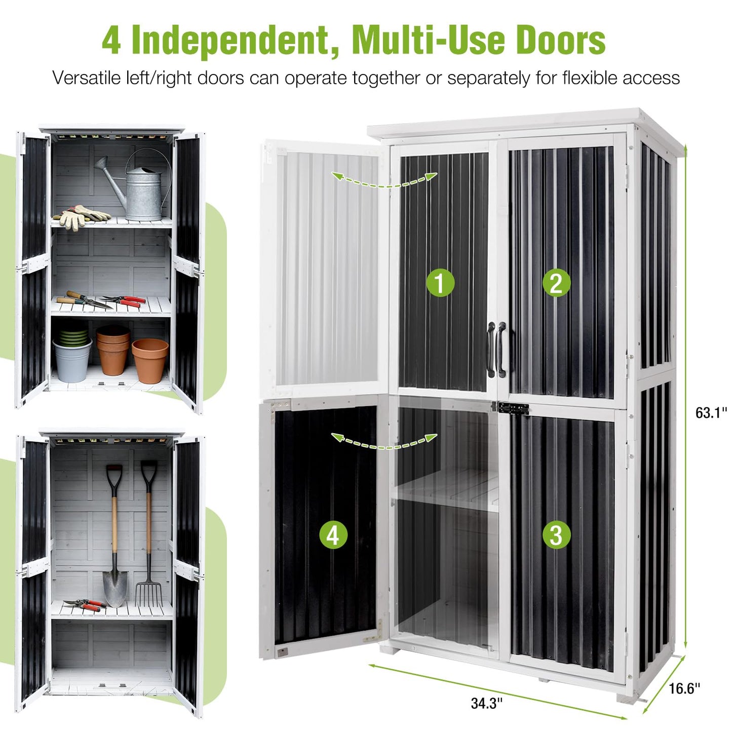 GUTINNEEN Outdoor Tool Cabinet, Heavy Duty Wood & Metal Frame Garden Storage Shed, Rustproof & Anti-Breakage for Tools & Equipment (Dark Black)