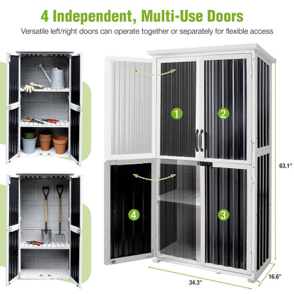 GUTINNEEN Outdoor Tool Cabinet, Heavy Duty Wood & Metal Frame Garden Storage Shed, Rustproof & Anti-Breakage for Tools & Equipment (Dark Black)
