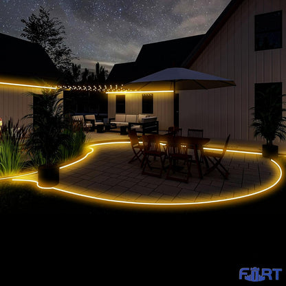 FORT LED Neon Rope Lights Outdoor Warm White‌ 65.6FT led Lights Strip- 120V ETL Certifie Waterproof for Christmas/Wedding/Garden/Patio/Party/Walkway/Deck Railing/soffits/Playhouse Decoration