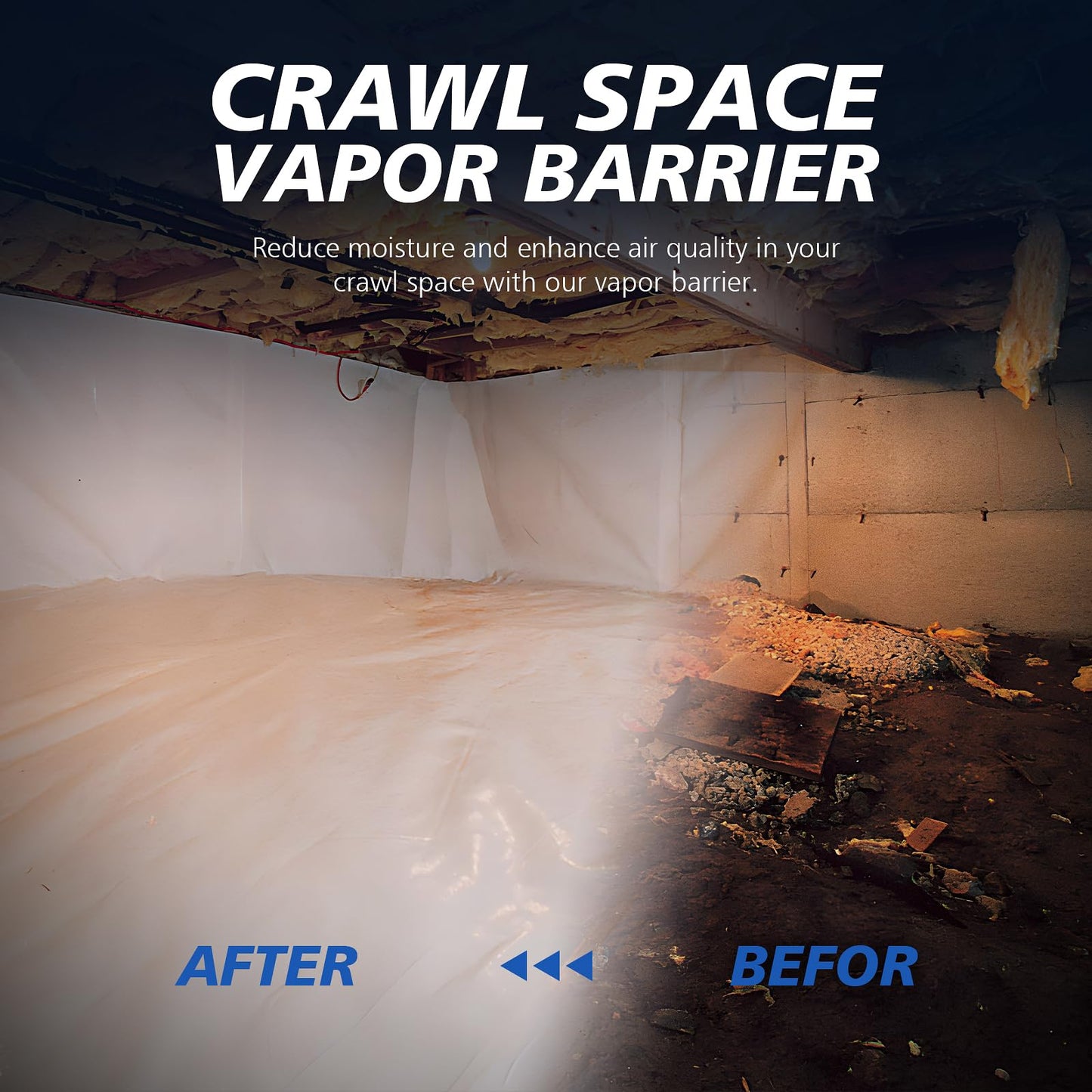 Crawl Space Vapor Barrier - 10 mil (12' x 100'), Thick Plastic sheeting, Drop Cloth Moisture Barrier Covering for Crawl Space Encapsulation, Blackout Plastic Painters Tarp, Black and White Panda Film