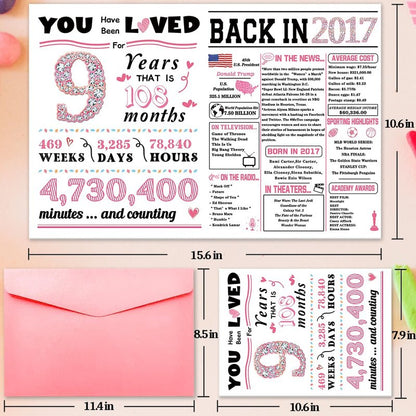 ATTLVV 9th Birthday Card, 9th Birthday Decorations for Girls,Happy 9th Birthday Gifts for Daughter,Cute 9 Year Old Birthday Gift Cards for Granddaughter