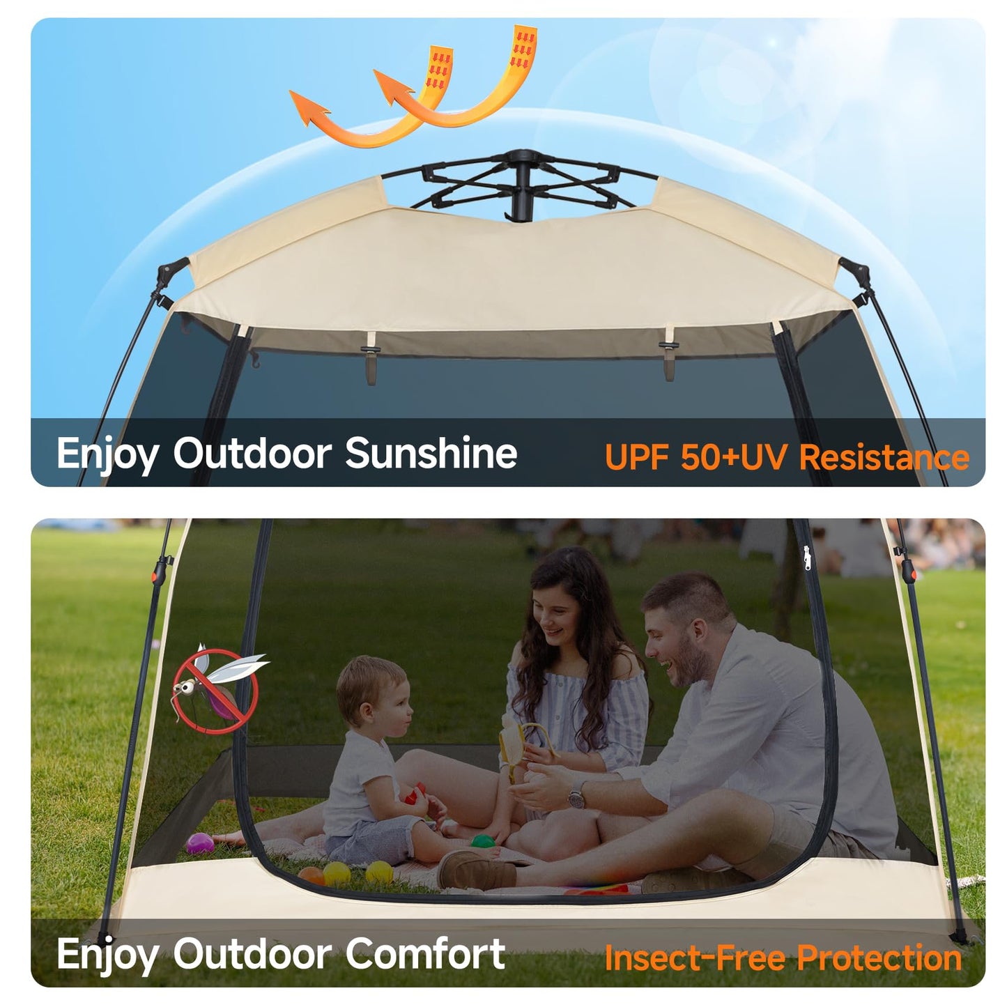 EighteenTek® Screen House Gazebo, 2-4 Person Pop Up Screen Tent, Instant Screen Room with Carry Bag, Outdoor Mosquito Tent Pop-Up, Sun Shade Shelter for Patio, Garden, Backyard, Deck 7 x 4 x 6.5 FT