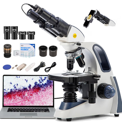 SWIFT SW380B Binocular Compound Microscope,40X-2500X with 2.0MP Camera,100pcs Microscope Slides,Microscope Kit for Students School Lab
