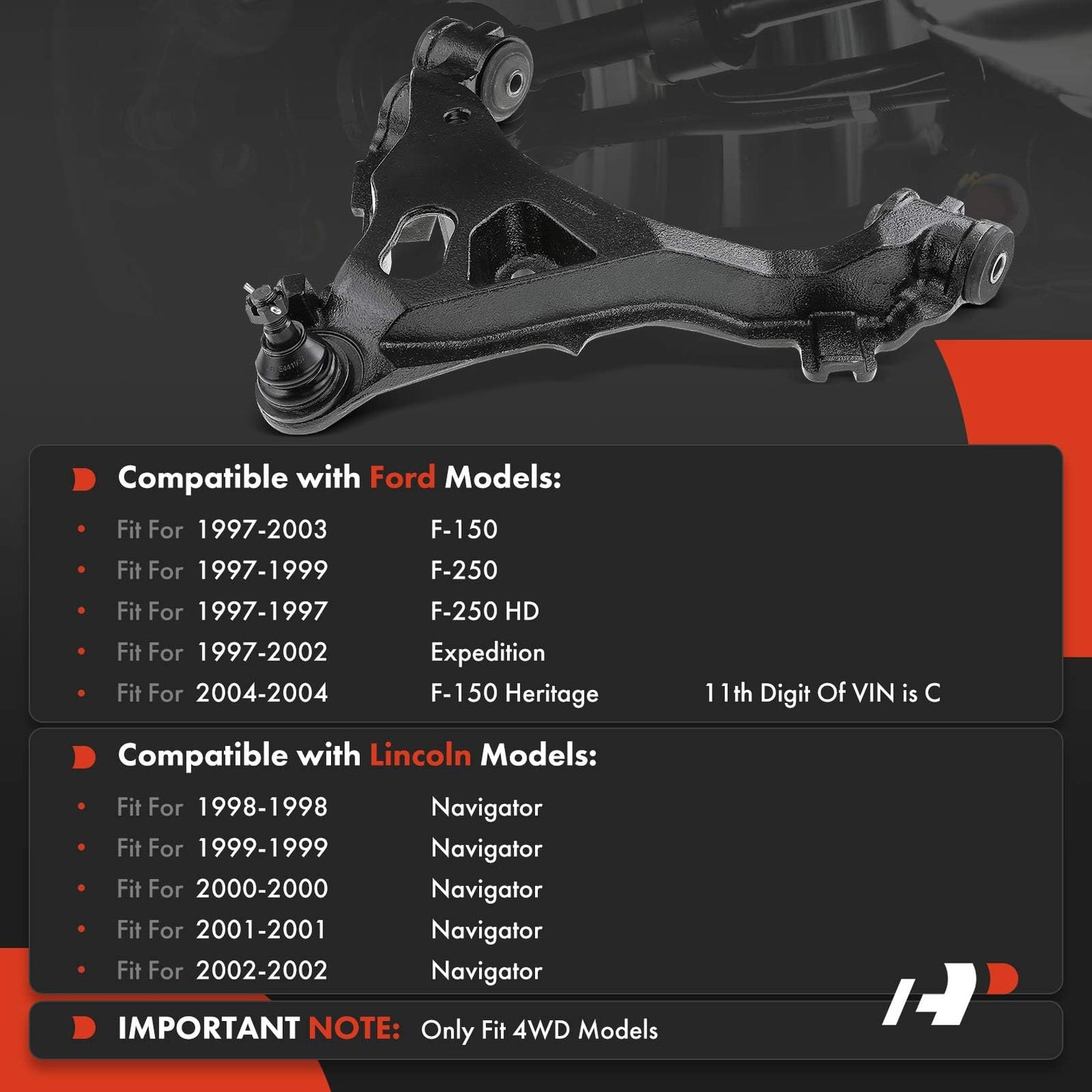 A-Premium Front Left Lower Control Arm, with Ball Joint & Bushing, Compatible with Ford F-150 1997-2003, F-250 1997-1999, Expedition 1997-2002, Lincoln Navigator 1998-2002, 4WD