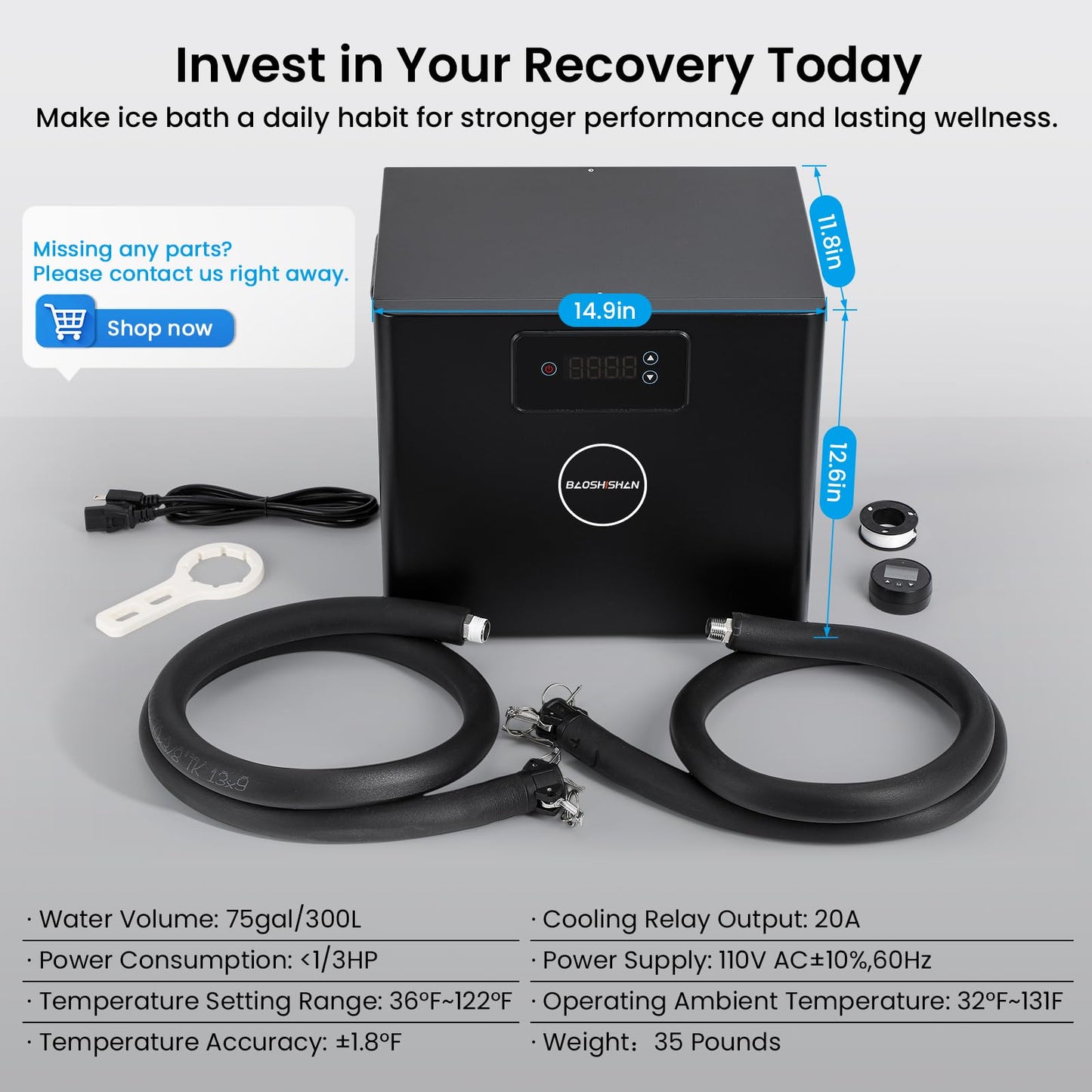 BAOSHISHAN Cold Plunge Chiller 1/3 HP for Ice Bath Tubs, with Built-in Filter & Pump, Easy Setup with Insulated Hoses, Ideal for Ice Bath Cold Therapy Muscle Recovery 110V